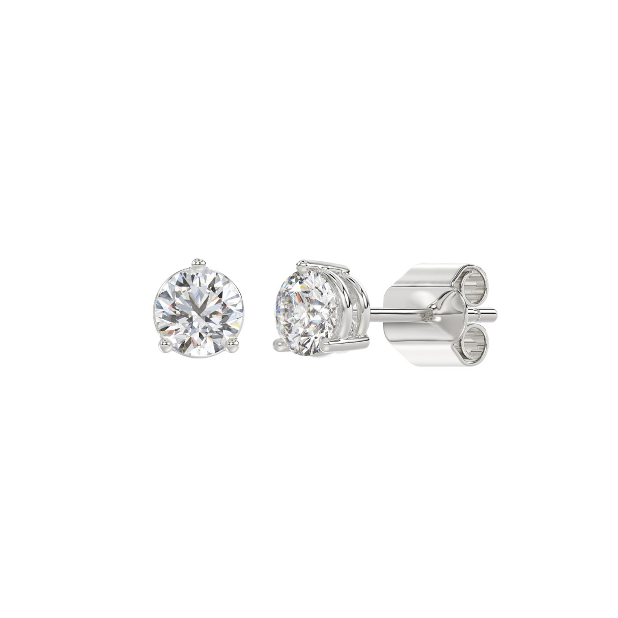 3 Prong Basket Round Brilliant Stud Earrings
