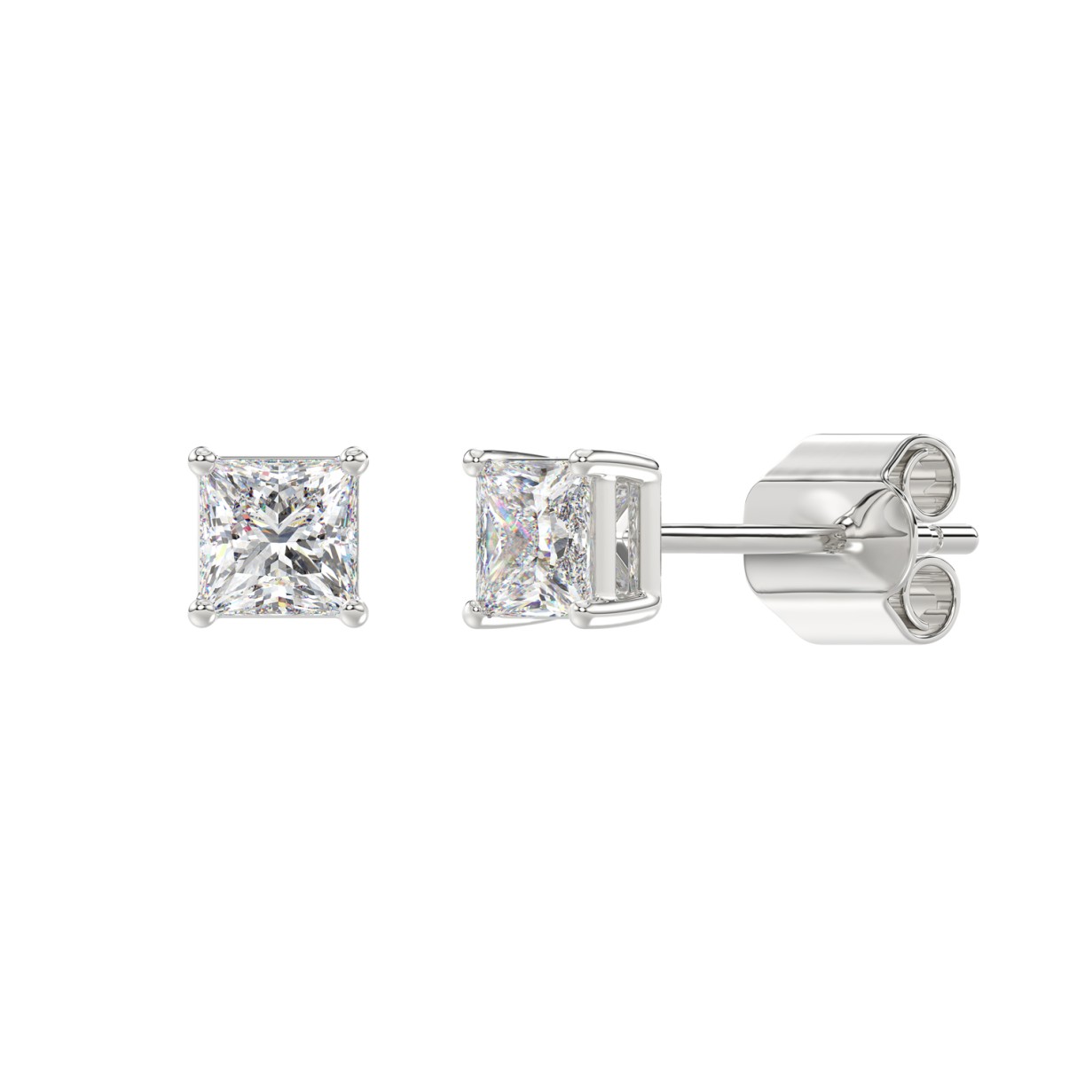 4 Prong Basket Princess Stud Earrings