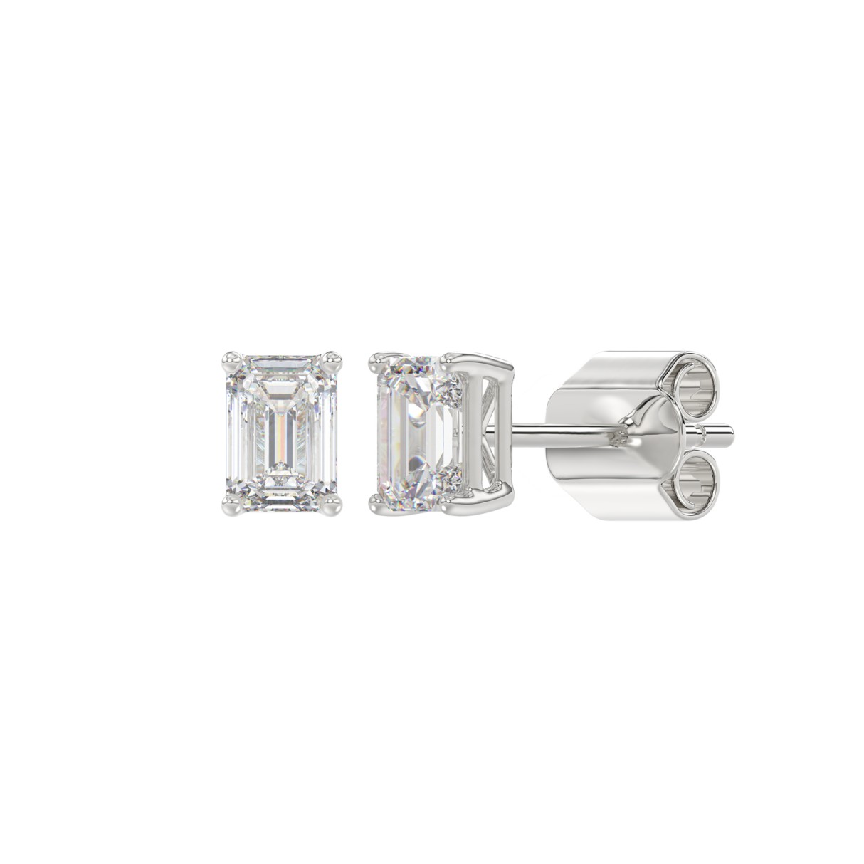 4 Prong Basket Emerald Cut Stud Earrings