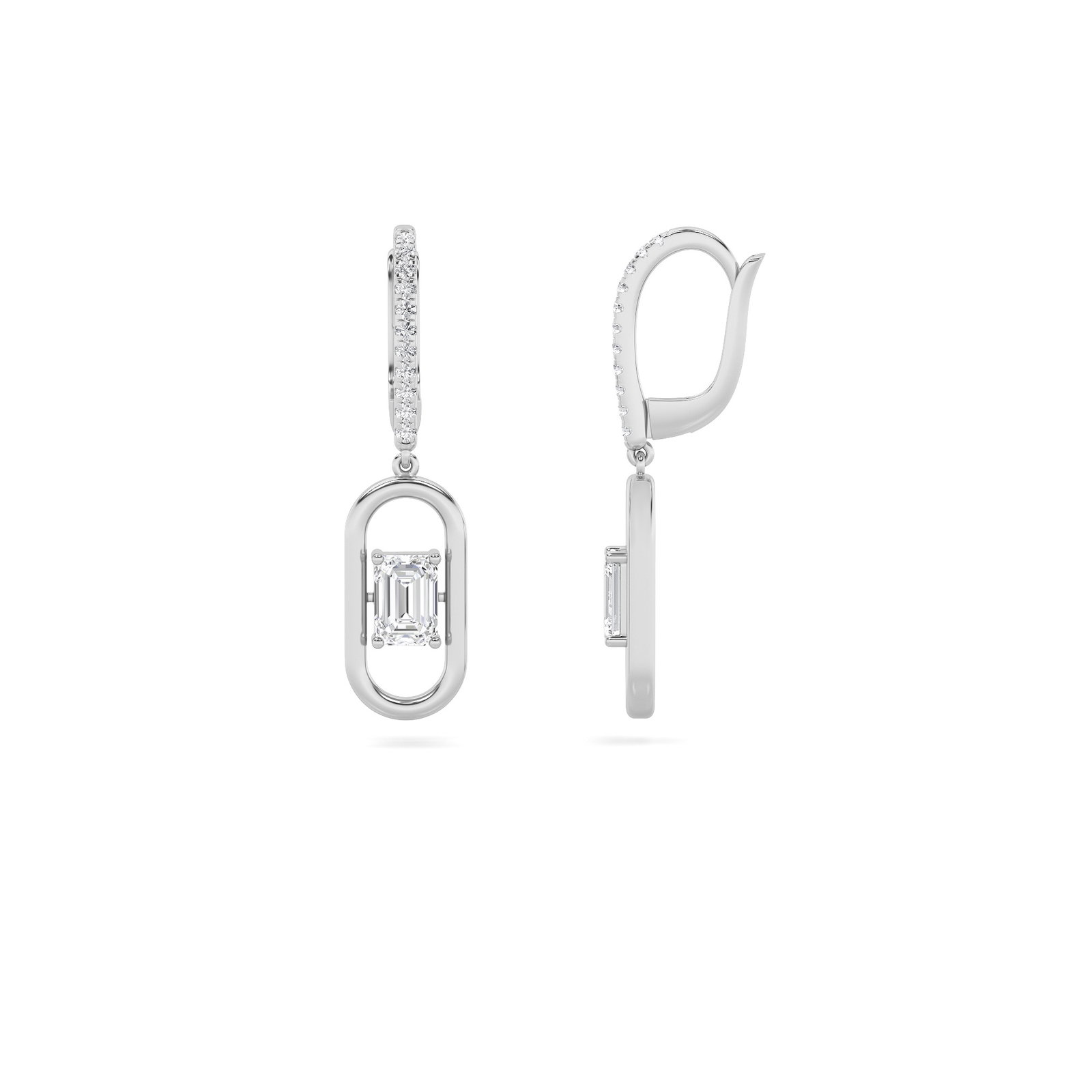 Paperclip Dangle Earrings with Emerald Shaped Lab Grown Diamond (F/VS) in 14K Gold