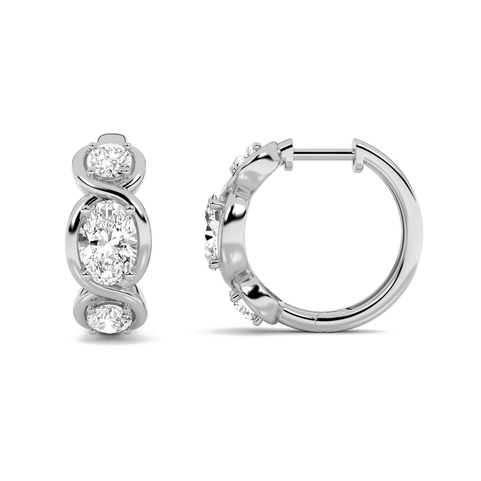 Three Stone Oval Hoop Earring