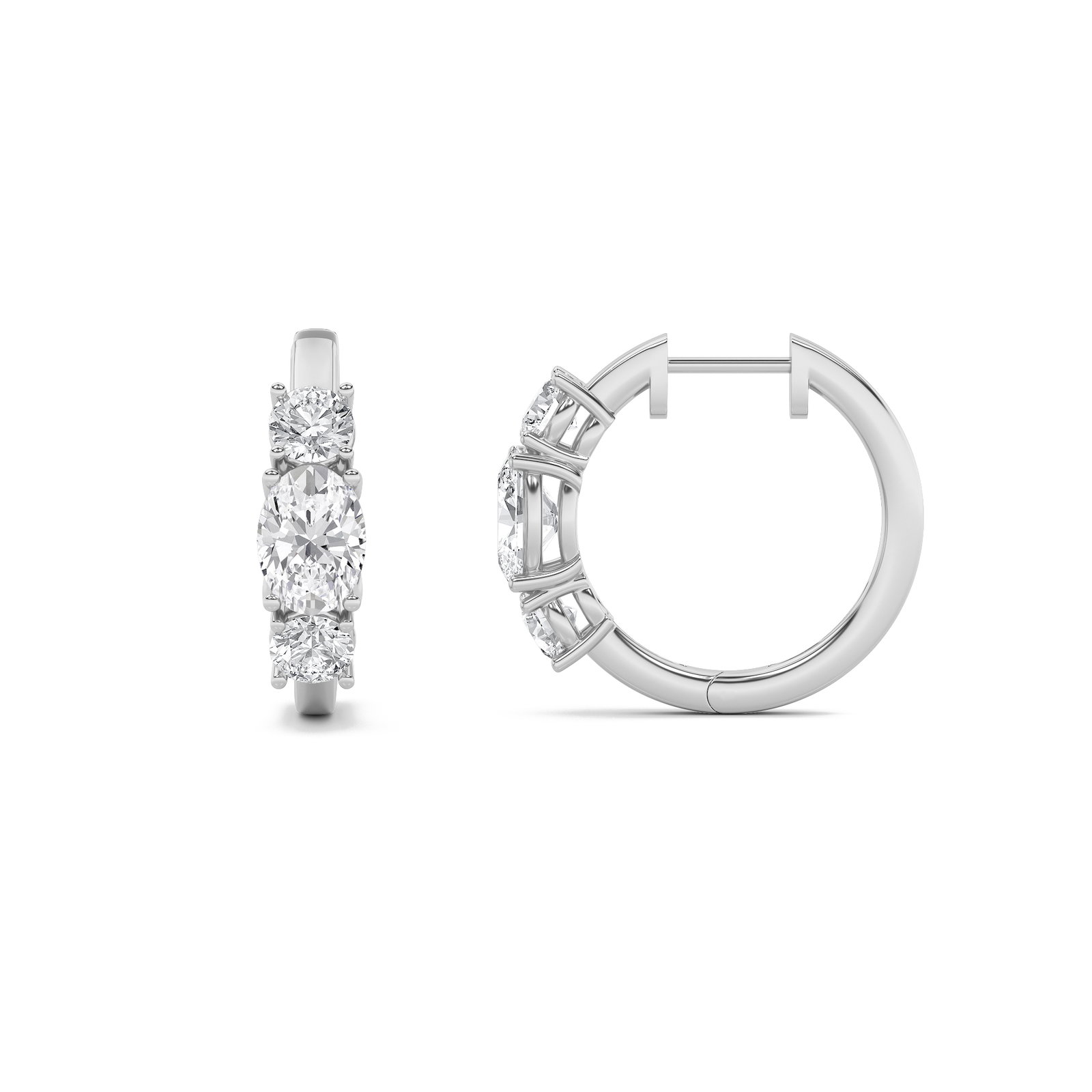 Three Stone Oval Hoop Earring