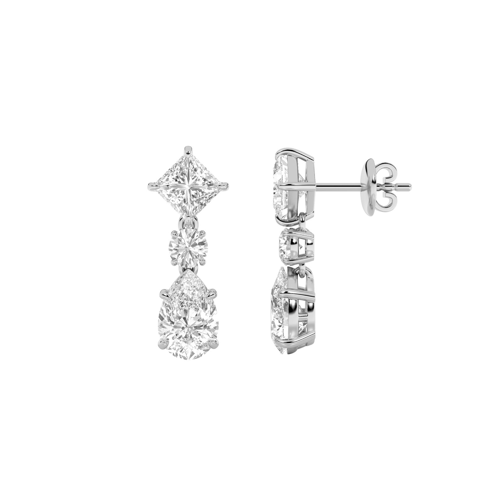 Three Stone Pear Dangle Earring