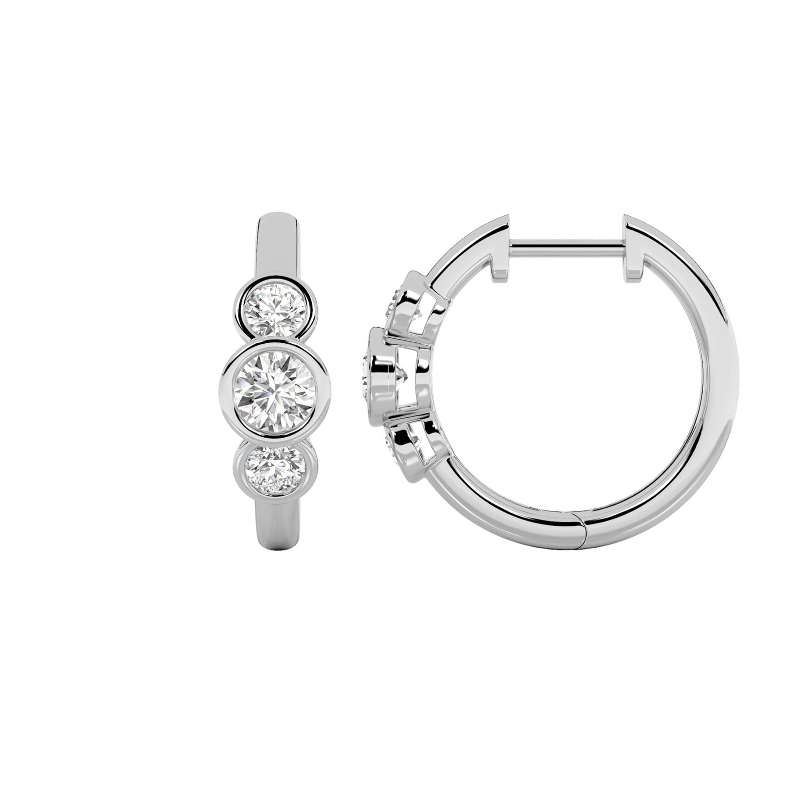 Three Stone Bezel Round Hoop Earring