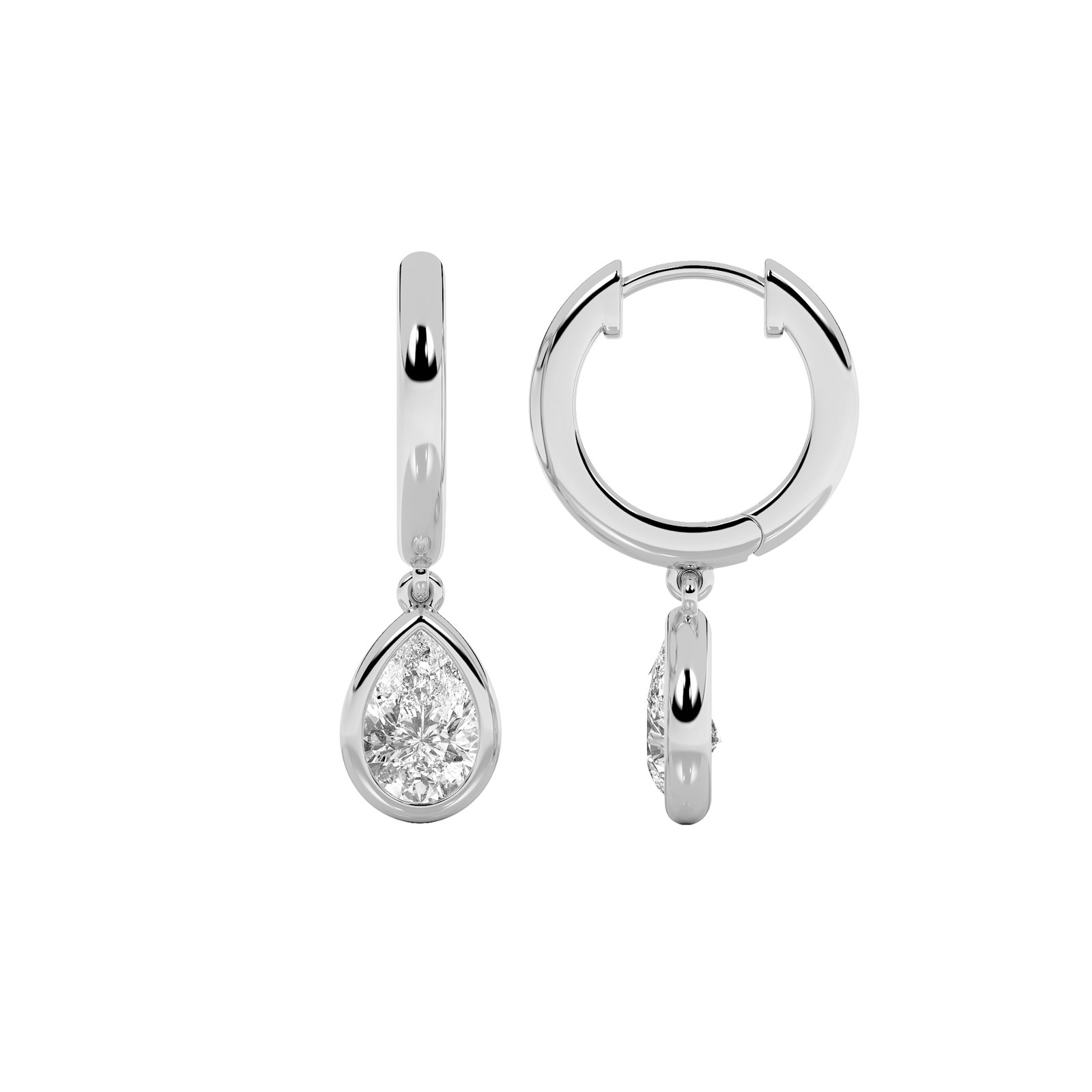 Bezel Solitaire Pear Dangle Earring