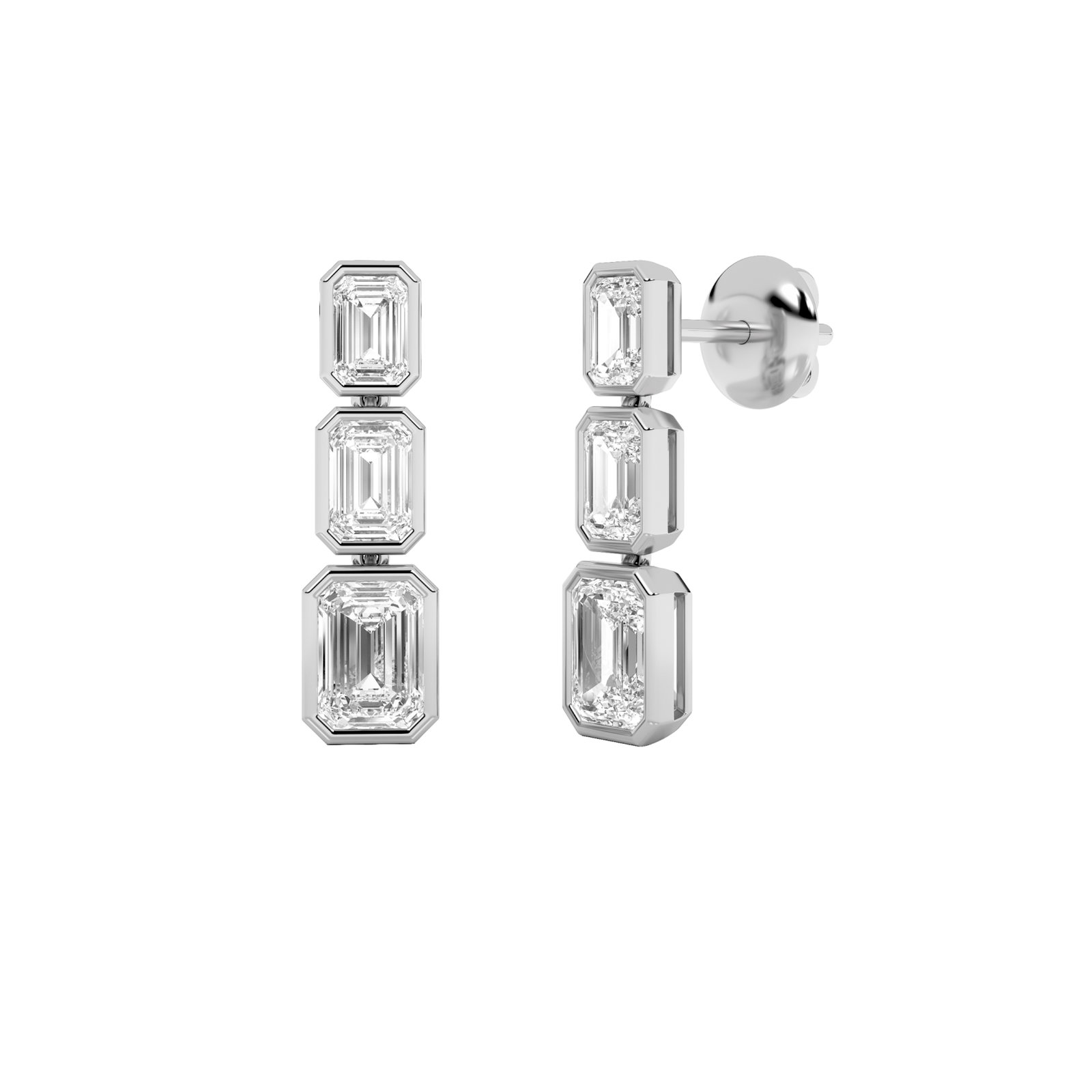 Three Stone Bezel Emerald Dangle Earring