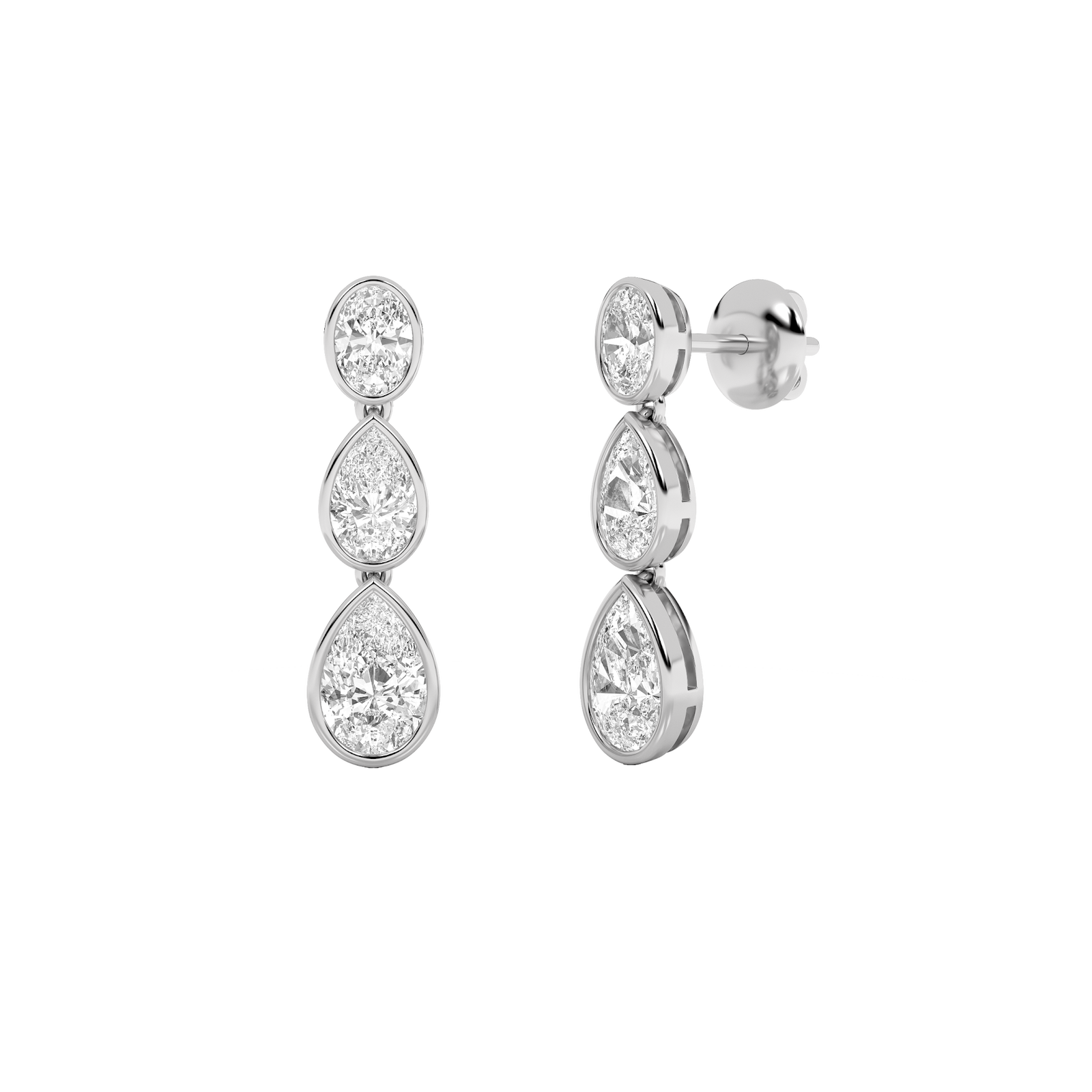 Three Stone Bezel Pear Dangle Earring