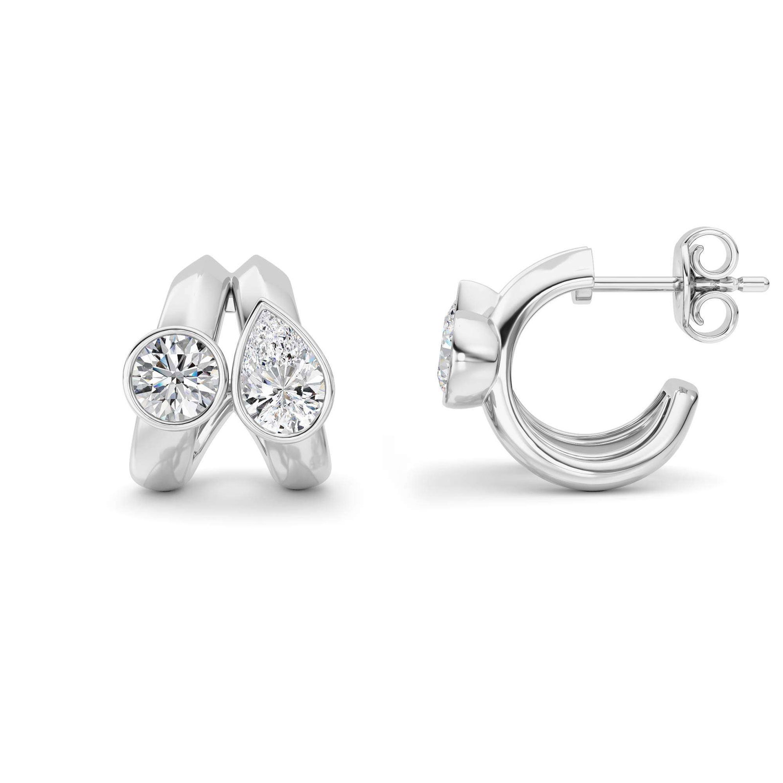 Toi Et Moi Bezel Round and Pear Hoop Earrings
