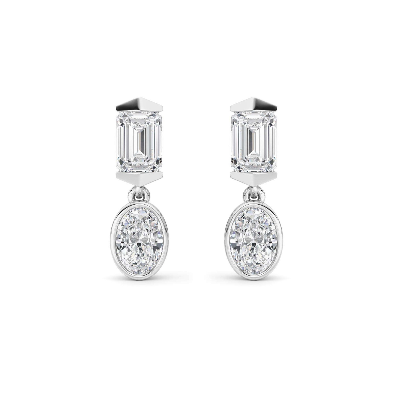 Multi Oval Emerald Bezel Drop Earrings