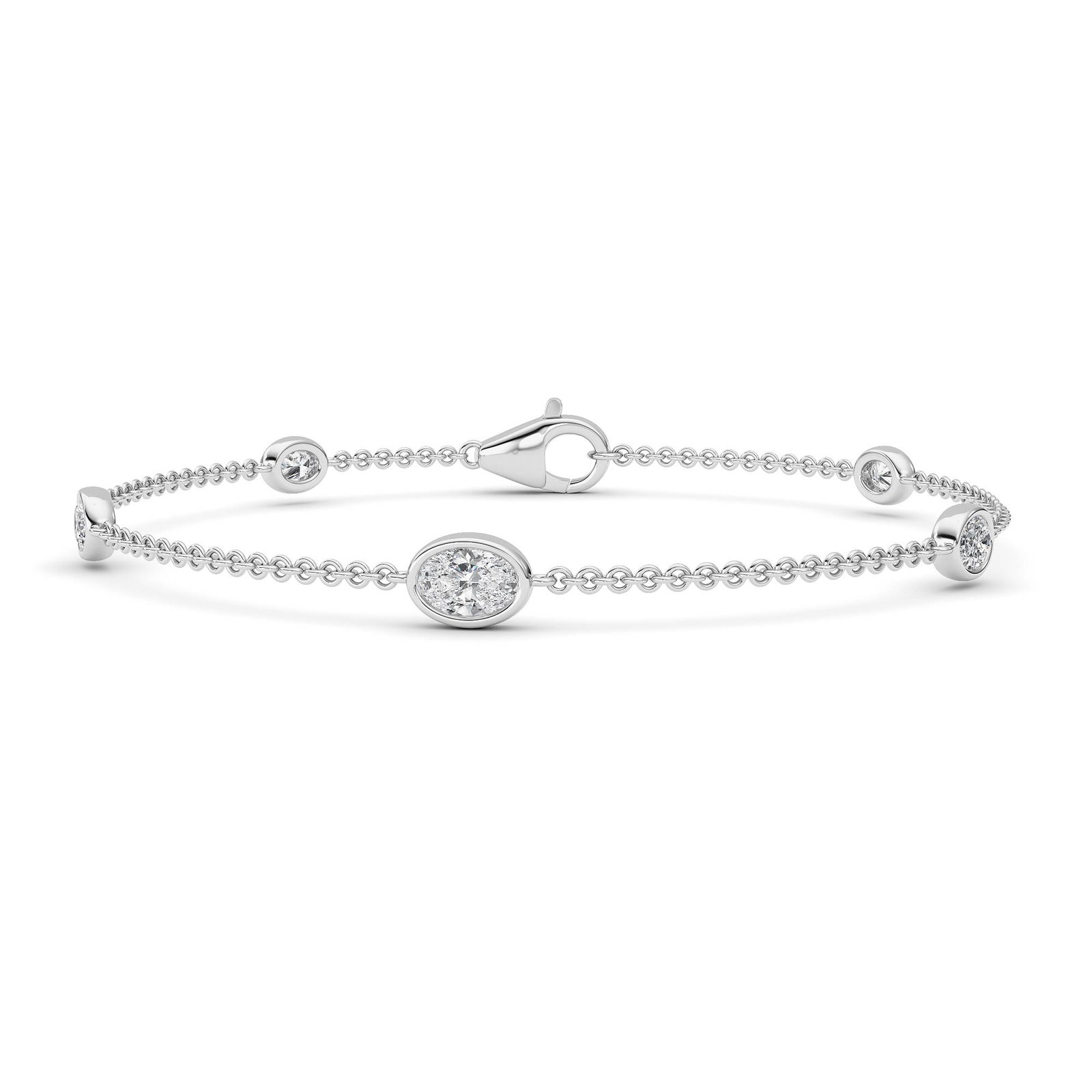 Bezel Oval Station Chain Bracelet
