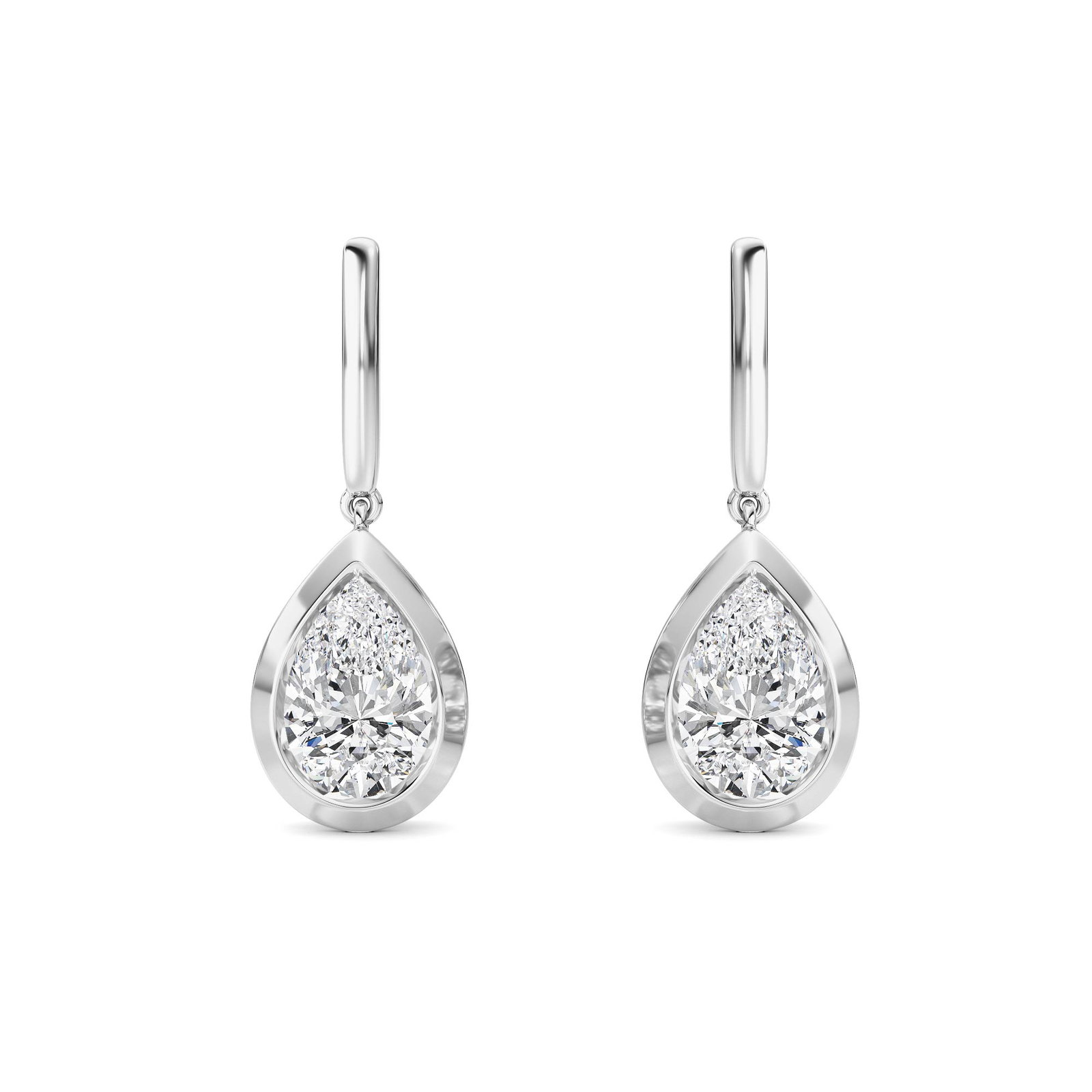 Bezel Solitaire Pear Dangle Earring