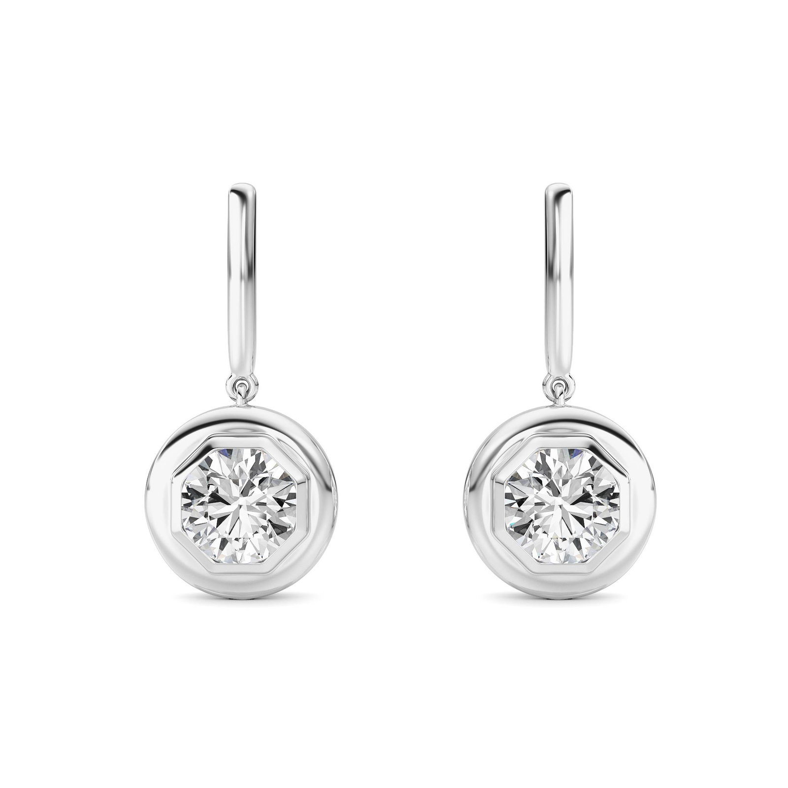 Bezel Solitaire Round Dangle Earring